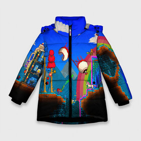 Зимняя куртка для девочек 3D с принтом TERRARIA GAME в Екатеринбурге, ткань верха — 100% полиэстер; подклад — 100% полиэстер, утеплитель — 100% полиэстер. | длина ниже бедра, удлиненная спинка, воротник стойка и отстегивающийся капюшон. Есть боковые карманы с листочкой на кнопках, утяжки по низу изделия и внутренний карман на молнии. 

Предусмотрены светоотражающий принт на спинке, радужный светоотражающий элемент на пуллере молнии и на резинке для утяжки. | game | pixel | terraria | игра | пиксель | террариа