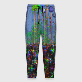 Мужские брюки 3D с принтом TERRARIA в Екатеринбурге, 100% полиэстер | манжеты по низу, эластичный пояс регулируется шнурком, по бокам два кармана без застежек, внутренняя часть кармана из мелкой сетки | game | pixel | terraria | игра | пиксель | террариа