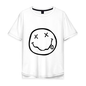 Мужская футболка хлопок Oversize с принтом NIRVANA (+ на спине) в Екатеринбурге, 100% хлопок | свободный крой, круглый ворот, “спинка” длиннее передней части | Тематика изображения на принте: cobain | kurt | nirvana | кобейн | курт | нирвана | смайл | улыбка
