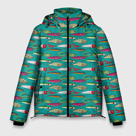 Мужская зимняя куртка 3D с принтом рыбацкие блесна в Екатеринбурге, верх — 100% полиэстер; подкладка — 100% полиэстер; утеплитель — 100% полиэстер | длина ниже бедра, свободный силуэт Оверсайз. Есть воротник-стойка, отстегивающийся капюшон и ветрозащитная планка. 

Боковые карманы с листочкой на кнопках и внутренний карман на молнии. | Тематика изображения на принте: fish | fishing | texture | абстракция | блестна | наживка | прикорм | рыба | рыбак | рыбалка | рыболов | текстура