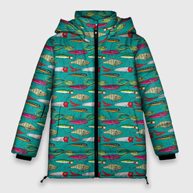 Женская зимняя куртка 3D с принтом рыбацкие блесна в Екатеринбурге, верх — 100% полиэстер; подкладка — 100% полиэстер; утеплитель — 100% полиэстер | длина ниже бедра, силуэт Оверсайз. Есть воротник-стойка, отстегивающийся капюшон и ветрозащитная планка. 

Боковые карманы с листочкой на кнопках и внутренний карман на молнии | fish | fishing | texture | абстракция | блестна | наживка | прикорм | рыба | рыбак | рыбалка | рыболов | текстура