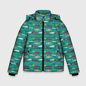 Зимняя куртка для мальчиков 3D с принтом рыбацкие блесна в Екатеринбурге, ткань верха — 100% полиэстер; подклад — 100% полиэстер, утеплитель — 100% полиэстер | длина ниже бедра, удлиненная спинка, воротник стойка и отстегивающийся капюшон. Есть боковые карманы с листочкой на кнопках, утяжки по низу изделия и внутренний карман на молнии. 

Предусмотрены светоотражающий принт на спинке, радужный светоотражающий элемент на пуллере молнии и на резинке для утяжки | Тематика изображения на принте: fish | fishing | texture | абстракция | блестна | наживка | прикорм | рыба | рыбак | рыбалка | рыболов | текстура