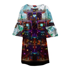 Детское платье 3D с принтом Terraria в Екатеринбурге, 100% полиэстер | прямой силуэт, чуть расширенный к низу. Круглая горловина, на рукавах — воланы | Тематика изображения на принте: game | pixel | terraria | игра | пиксель | террариа