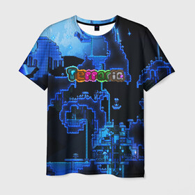 Мужская футболка 3D с принтом Terraria в Екатеринбурге, 100% полиэфир | прямой крой, круглый вырез горловины, длина до линии бедер | Тематика изображения на принте: game | pixel | terraria | игра | пиксель | террариа