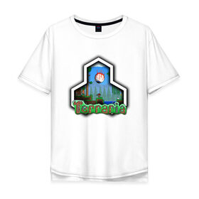 Мужская футболка хлопок Oversize с принтом Terraria в Екатеринбурге, 100% хлопок | свободный крой, круглый ворот, “спинка” длиннее передней части | game | logo | teraria | terraria | игра | инди игра | логотип | надпись | терария | террария