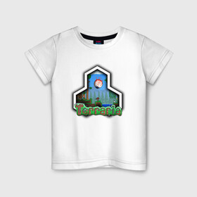 Детская футболка хлопок с принтом Terraria в Екатеринбурге, 100% хлопок | круглый вырез горловины, полуприлегающий силуэт, длина до линии бедер | game | logo | teraria | terraria | игра | инди игра | логотип | надпись | терария | террария