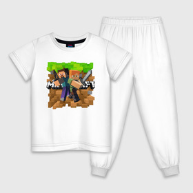 Детская пижама хлопок с принтом MINECRAFT в Екатеринбурге, 100% хлопок |  брюки и футболка прямого кроя, без карманов, на брюках мягкая резинка на поясе и по низу штанин
 | block | creeper | cube | minecraft | pixel | блок | геометрия | крафт | крипер | кубики | майнкрафт | пиксели