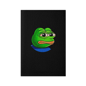 Обложка для паспорта матовая кожа с принтом Frog в Екатеринбурге, натуральная матовая кожа | размер 19,3 х 13,7 см; прозрачные пластиковые крепления | Тематика изображения на принте: animal | frog | head | meme | голова | животные | лягушка | мем | прикол | юмор
