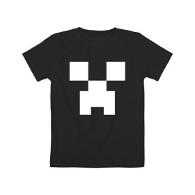 Детская футболка хлопок с принтом MINECRAFT CREEPER в Екатеринбурге, 100% хлопок | круглый вырез горловины, полуприлегающий силуэт, длина до линии бедер | block | creeper | cube | minecraft | pixel | блок | геометрия | крафт | крипер | кубики | майнкрафт | пиксели