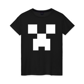 Женская футболка хлопок с принтом MINECRAFT CREEPER в Екатеринбурге, 100% хлопок | прямой крой, круглый вырез горловины, длина до линии бедер, слегка спущенное плечо | block | creeper | cube | minecraft | pixel | блок | геометрия | крафт | крипер | кубики | майнкрафт | пиксели