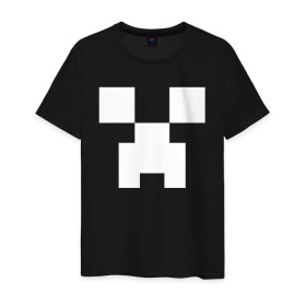 Мужская футболка хлопок с принтом MINECRAFT CREEPER в Екатеринбурге, 100% хлопок | прямой крой, круглый вырез горловины, длина до линии бедер, слегка спущенное плечо. | block | creeper | cube | minecraft | pixel | блок | геометрия | крафт | крипер | кубики | майнкрафт | пиксели