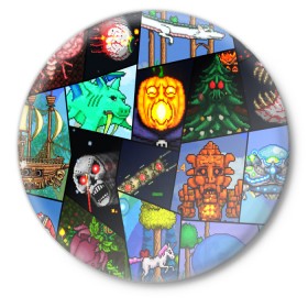 Значок с принтом Terraria allpic в Екатеринбурге,  металл | круглая форма, металлическая застежка в виде булавки | game | pixel | terraria | игра | пиксель | террариа