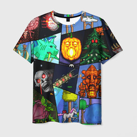Мужская футболка 3D с принтом Terraria allpic в Екатеринбурге, 100% полиэфир | прямой крой, круглый вырез горловины, длина до линии бедер | game | pixel | terraria | игра | пиксель | террариа