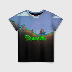 Детская футболка 3D с принтом terraria game в Екатеринбурге, 100% гипоаллергенный полиэфир | прямой крой, круглый вырез горловины, длина до линии бедер, чуть спущенное плечо, ткань немного тянется | game | pixel | terraria | игра | пиксель | террариа