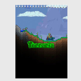 Скетчбук с принтом terraria game в Екатеринбурге, 100% бумага
 | 48 листов, плотность листов — 100 г/м2, плотность картонной обложки — 250 г/м2. Листы скреплены сверху удобной пружинной спиралью | game | pixel | terraria | игра | пиксель | террариа