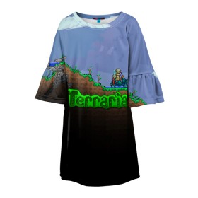 Детское платье 3D с принтом terraria game в Екатеринбурге, 100% полиэстер | прямой силуэт, чуть расширенный к низу. Круглая горловина, на рукавах — воланы | game | pixel | terraria | игра | пиксель | террариа