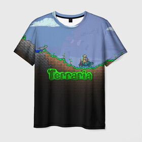 Мужская футболка 3D с принтом terraria game в Екатеринбурге, 100% полиэфир | прямой крой, круглый вырез горловины, длина до линии бедер | Тематика изображения на принте: game | pixel | terraria | игра | пиксель | террариа
