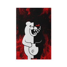 Обложка для паспорта матовая кожа с принтом MONOKUMA в Екатеринбурге, натуральная матовая кожа | размер 19,3 х 13,7 см; прозрачные пластиковые крепления | anime | bear | black  white | danganronpa | kurokuma | monodam | monokuma | monomi | monotaro | rabbit | school | shirokuma | аниме | главарь | мoноми | монокума | черно белый | школа