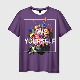 Мужская футболка 3D с принтом Love Yourself в Екатеринбурге, 100% полиэфир | прямой крой, круглый вырез горловины, длина до линии бедер | bangtan | bighit | boy | fake love | j hope | jimin | jin | jungkook | korea | kpop | live | luv | mic drop | rm | suga | v | with | бтс | кей | поп
