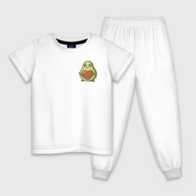Детская пижама хлопок с принтом Avocado Heart в Екатеринбурге, 100% хлопок |  брюки и футболка прямого кроя, без карманов, на брюках мягкая резинка на поясе и по низу штанин
 | Тематика изображения на принте: avocado | heart | sticker | vegan | vegetarian | авокадо | веган | вегетарианство | сердце | стикер