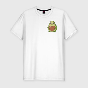 Мужская футболка хлопок Slim с принтом Avocado Heart в Екатеринбурге, 92% хлопок, 8% лайкра | приталенный силуэт, круглый вырез ворота, длина до линии бедра, короткий рукав | avocado | heart | sticker | vegan | vegetarian | авокадо | веган | вегетарианство | сердце | стикер