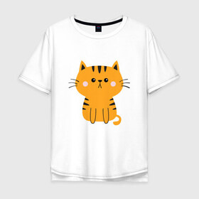 Мужская футболка хлопок Oversize с принтом Кошечка в Екатеринбурге, 100% хлопок | свободный крой, круглый ворот, “спинка” длиннее передней части | animal | cat | cute | kitty | meow | друг | животные | киска | китти | кот | котенок | котик | кошечка | кошка | лев | леопард | милый | мур | мяу | пантера | питомец | рысь | тигр | улыбка
