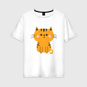 Женская футболка хлопок Oversize с принтом Кошечка в Екатеринбурге, 100% хлопок | свободный крой, круглый ворот, спущенный рукав, длина до линии бедер
 | animal | cat | cute | kitty | meow | друг | животные | киска | китти | кот | котенок | котик | кошечка | кошка | лев | леопард | милый | мур | мяу | пантера | питомец | рысь | тигр | улыбка