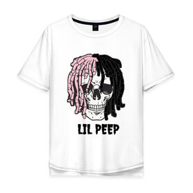 Мужская футболка хлопок Oversize с принтом Lil Peep в Екатеринбурге, 100% хлопок | свободный крой, круглый ворот, “спинка” длиннее передней части | lil | lil peep | music | new | peep | rap | rip | skull | лил | музыка | пеп | пип | рэп | рэпер | скилет | череп