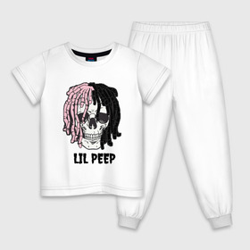 Детская пижама хлопок с принтом Lil Peep в Екатеринбурге, 100% хлопок |  брюки и футболка прямого кроя, без карманов, на брюках мягкая резинка на поясе и по низу штанин
 | lil | lil peep | music | new | peep | rap | rip | skull | лил | музыка | пеп | пип | рэп | рэпер | скилет | череп
