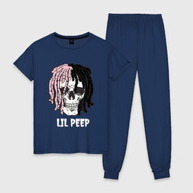 Женская пижама хлопок с принтом Lil Peep в Екатеринбурге, 100% хлопок | брюки и футболка прямого кроя, без карманов, на брюках мягкая резинка на поясе и по низу штанин | lil | lil peep | music | new | peep | rap | rip | skull | лил | музыка | пеп | пип | рэп | рэпер | скилет | череп