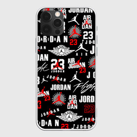 Чехол для iPhone 12 Pro с принтом MICHAEL JORDAN LOGOBOMBING в Екатеринбурге, силикон | область печати: задняя сторона чехла, без боковых панелей | Тематика изображения на принте: 23 | bulls | chicago bulls | jordan | logo | michael jordan | nba | paris saint germain | psg | red | sport | быки | джордан | лого | майкл джордан | псж | спорт | чикаго буллс