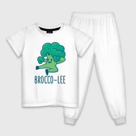 Детская пижама хлопок с принтом Brocco Lee в Екатеринбурге, 100% хлопок |  брюки и футболка прямого кроя, без карманов, на брюках мягкая резинка на поясе и по низу штанин
 | Тематика изображения на принте: broccoli | vegan | veggie | брокко ли | брокколи | брюс ли | веган | вегетарианец