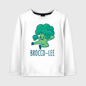 Детский лонгслив хлопок с принтом Brocco Lee в Екатеринбурге, 100% хлопок | круглый вырез горловины, полуприлегающий силуэт, длина до линии бедер | broccoli | vegan | veggie | брокко ли | брокколи | брюс ли | веган | вегетарианец