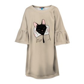 Детское платье 3D с принтом Милая кошечка в Екатеринбурге, 100% полиэстер | прямой силуэт, чуть расширенный к низу. Круглая горловина, на рукавах — воланы | cat | детское платье с кошкой | для девочек | кот | кошка | милая | милая футболка | мужская футболка | рюкзак с кошкой | футболка | футболка 3d | футболка женская | футболка с котом