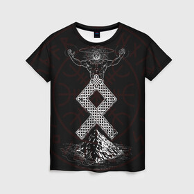 Женская футболка 3D с принтом Один в Екатеринбурге, 100% полиэфир ( синтетическое хлопкоподобное полотно) | прямой крой, круглый вырез горловины, длина до линии бедер | бог | вегвизир | горы | легенда | магия | один | рисунок | руна | скандинавия
