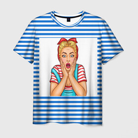 Мужская футболка 3D с принтом Морячка в Екатеринбурге, 100% полиэфир | прямой крой, круглый вырез горловины, длина до линии бедер | девушка | морячка | полоски | тельняшка