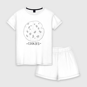 Женская пижама с шортиками хлопок с принтом Cookies в Екатеринбурге, 100% хлопок | футболка прямого кроя, шорты свободные с широкой мягкой резинкой | cookies | графика | кофе | печенье | печеньки | постирония | прикольные картинки | сладости | чай