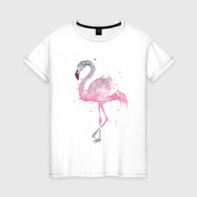 Женская футболка хлопок с принтом Flamingo в Екатеринбурге, 100% хлопок | прямой крой, круглый вырез горловины, длина до линии бедер, слегка спущенное плечо | абстракция | акварель | арт | градиент | животные | минимализм | птицы | фламинго | экзотика | экзотические животные | экзотические птицы