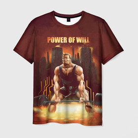 Мужская футболка 3D с принтом Power of will в Екатеринбурге, 100% полиэфир | прямой крой, круглый вырез горловины, длина до линии бедер | power | powerlifting | sport | strength | weightlifting | бодибилдинг | качок | пауэрлифтинг | сила | спорт