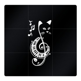 Магнитный плакат 3Х3 с принтом Музыкальный кот в Екатеринбурге, Полимерный материал с магнитным слоем | 9 деталей размером 9*9 см | Тематика изображения на принте: background | black | cat | mus | music | musical | white | with | белый | игроман | кот | котик | котиков | котиком | котов | кошек | кошка | меломан | музыка | музыкальный | ноты | с белым | с котом | с нотами | фон | черный