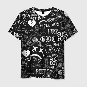 Мужская футболка 3D с принтом LIL PEEP LOGOBOMBING | ЛИЛ ПИП в Екатеринбурге, 100% полиэфир | прямой крой, круглый вырез горловины, длина до линии бедер | lil peep | lil prince | pink | зарубежная музыка | лил пип | маленький принц