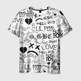 Мужская футболка 3D с принтом LIL PEEP | ЛИЛ ПИП LOGOBOMBING в Екатеринбурге, 100% полиэфир | прямой крой, круглый вырез горловины, длина до линии бедер | Тематика изображения на принте: lil peep | lil prince | pink | зарубежная музыка | лил пип | маленький принц