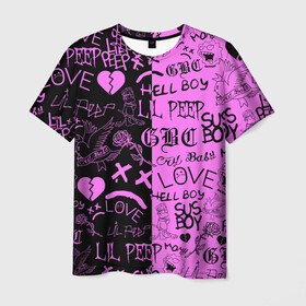 Мужская футболка 3D с принтом LIL PEEP LOGOBOMBING BLACK PINK в Екатеринбурге, 100% полиэфир | прямой крой, круглый вырез горловины, длина до линии бедер | lil peep | lil prince | pink | зарубежная музыка | лил пип | маленький принц