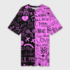 Платье-футболка 3D с принтом LIL PEEP LOGOBOMBING BLACK PINK в Екатеринбурге,  |  | lil peep | lil prince | pink | зарубежная музыка | лил пип | маленький принц