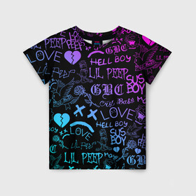 Детская футболка 3D с принтом LIL PEEP NEON | ЛИЛ ПИП НЕОН в Екатеринбурге, 100% гипоаллергенный полиэфир | прямой крой, круглый вырез горловины, длина до линии бедер, чуть спущенное плечо, ткань немного тянется | lil peep | lil prince | pink | зарубежная музыка | лил пип | маленький принц
