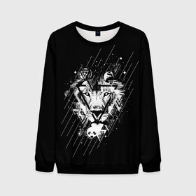 Мужской свитшот 3D с принтом Лев  в Екатеринбурге, 100% полиэстер с мягким внутренним слоем | круглый вырез горловины, мягкая резинка на манжетах и поясе, свободная посадка по фигуре | leon | геометрия | женская толстовка | женская футболка со львом | животные | лев | мужская футболка со львом | треугольники | черная толстовка | черная футболка