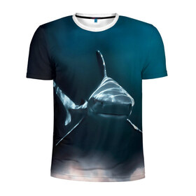 Мужская футболка 3D спортивная с принтом акула в Екатеринбурге, 100% полиэстер с улучшенными характеристиками | приталенный силуэт, круглая горловина, широкие плечи, сужается к линии бедра | fish | sea | shark | акула | водоросли | майки с морем | майки с прикольными рыбками | майки с рыбками | море | морская рыба | морские картинки | морские фото | прикольные рыбки | рыба | рыбка | хищная рыба