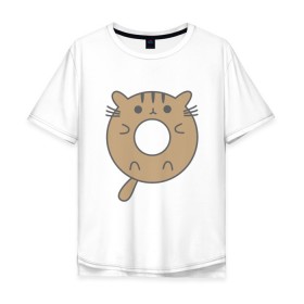 Мужская футболка хлопок Oversize с принтом Котик - пончик в Екатеринбурге, 100% хлопок | свободный крой, круглый ворот, “спинка” длиннее передней части | animal | cat | cute | kitty | meow | друг | животные | киска | китти | кот | котенок | котик | кошечка | кошка | лев | леопард | милый | мур | мяу | пантера | питомец | рысь | тигр | улыбка