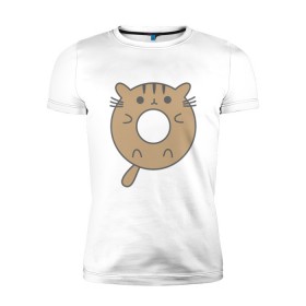 Мужская футболка премиум с принтом Котик - пончик в Екатеринбурге, 92% хлопок, 8% лайкра | приталенный силуэт, круглый вырез ворота, длина до линии бедра, короткий рукав | animal | cat | cute | kitty | meow | друг | животные | киска | китти | кот | котенок | котик | кошечка | кошка | лев | леопард | милый | мур | мяу | пантера | питомец | рысь | тигр | улыбка