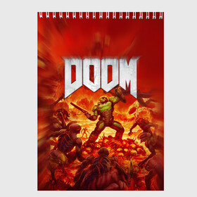 Скетчбук с принтом DOOM в Екатеринбурге, 100% бумага
 | 48 листов, плотность листов — 100 г/м2, плотность картонной обложки — 250 г/м2. Листы скреплены сверху удобной пружинной спиралью | doom | doom eternal | дум